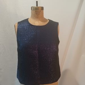 Shoshanna Black and Blue Metallic Brocade Sleeveless Top Size 10